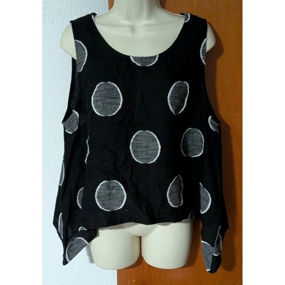 Chalet et Ceci 95% Linen Black Polka Dot Sleeveless Top Shirt Size M Lagenlook